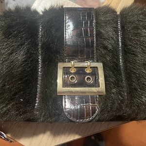 Pritzi Black Fur Clutch with Gold Buckle